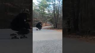 Aggressive downhill in a forest on bad pavement skateboarding downhill extreme gopro powerslide [upl. by Ainesell]