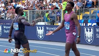 Fred Kerley edges Ferdinand Omanyala to win mens 100m at Silesia  NBC Sports [upl. by Billat]