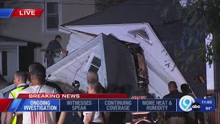 Crews working late at the site of a house collapse on Carbon Street in Syracuse [upl. by Waite538]