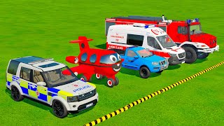 TRANSPORTING EMERGENCY VEHICLES amp NEW POLICE CARS WITH THOMAS AND SEMI TRUCKS Farming Simulator 22 [upl. by Fabrice]