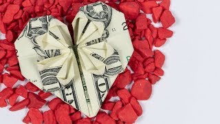 Dollar origami HEART with star ❤️ money heart folding instructions [upl. by Alegnatal]