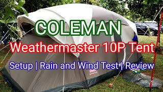 Coleman Weathermaster 10 Person Tent  Setup  Rain and Wind Test  Review rollingwheelspinas [upl. by Tigges]