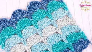 💙 How to Crochet  Peacock  Fancy Fan crochet Blanket  Scarf [upl. by Ardnuyek608]