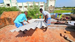 Asbestos Roofing Sheet InstallationPerfectly Fitting on House Roof Cement SheetRoof Construction [upl. by Ternan]