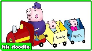 Peppa Pig and George Pig on Grandpa Pigs Train Stop Motion Drawing Video by HooplaKidz Doodle [upl. by Sama]