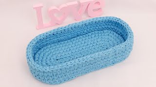 español CESTA OVALADA CROCHET TRAPILLO PASO A PASO [upl. by Cahn492]