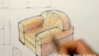 Dessiner en perspective cavalière un fauteuil club [upl. by Ikoek974]