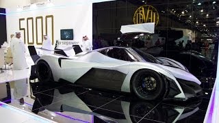 Devel Sixteen  V16  5000hp  560kmh 060mph in 18 sec  Dubai Motor Show 2013 [upl. by Lori]