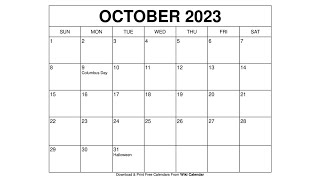 Free Printable October 2023 Calendar Templates With Holidays  Wiki Calendar [upl. by Arten291]