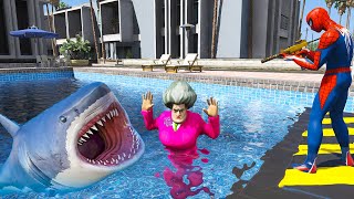 Scary Teacher 3d  MissT Got Attacked By Shark  Spiderman Revenge  Game Animation [upl. by Meela]