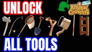 Unlock ALL Tools  Animal Crossing New Horizons Pole Ladder Shovel Axe Slingshot Net [upl. by Aikemal709]