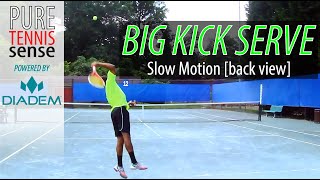 Topspin Kick Serve in Slow Motion Back View [upl. by Annaerda]