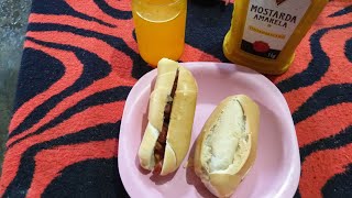 LANCHE DA TARDE PÃO FRANCÊS COM SALSICHA FRITA SUCO DE LARANJA [upl. by Leterg]