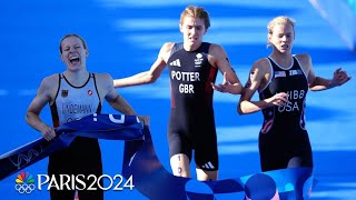 Germany wins mixed team triathlon gold Team USA sprints to silver in a photo finish  NBC Sports [upl. by Aklam]