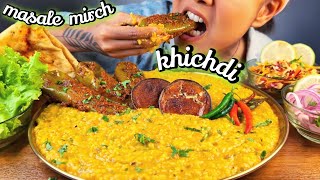 COOKING amp EATING KHICHDI WITH PANEER STUFFED CAPSICUM amp BAINGAN BHAJA  EATING SPICY KHICHDI VIDEO [upl. by Rivalee189]