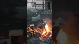 Slag Machine Wheel Loader Dumping  Pot Carrier in Steel Mill [upl. by Ewen156]