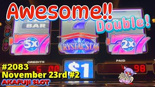 Double Huge Jackpot Crystal Star Deluxe Double Nudge Slot Machine at Pala Casino [upl. by Nosyerg483]