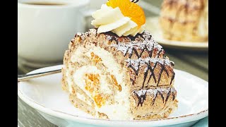 Budapest Roll ☆ Swedish Meringue Roll ☆ Шведский Меренговый Рулет с орехами ☆ Рулет Будапешт☆ ASMR [upl. by Horgan810]