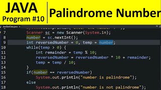 Java Program 10  Palindrome Number in Java [upl. by Norihs]