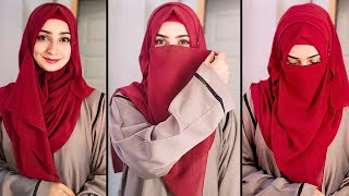 Comfortable Layered Wedding Hijab Tutorial Full Coverage Hijab Style ChiffonGeorgette Niqab Style [upl. by Rieger730]