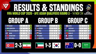 🔴MD5 FIFA World Cup 2026 AFC Asian Qualifiers Round 3 Results amp Standings Table  14 Nov 2024 [upl. by Iru]