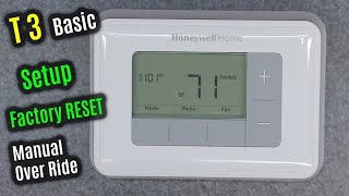 HONEYWELL Home T3  HOW to use MANUAL Override  Factory RESET amp SETUP  Menu OPTIONS Thermostat [upl. by Ahen]