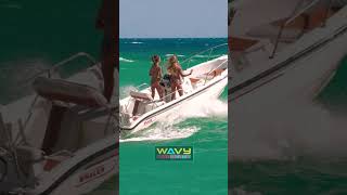 Blue Top Legend twins exiting rough inlet  Wavy Boats  Haulover Inlet [upl. by Lenee]