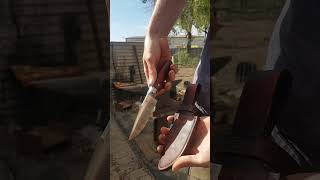 Hand forged hunting knife with a integral bolster and redgum handle [upl. by Tavish]