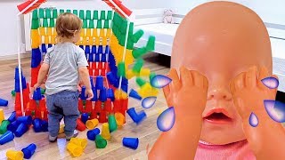 Baby born doll and Yulya build colorful cup playhouse Кукла Беби Бон и Юля строят домик [upl. by Llarret]