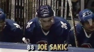 Joe Sakic notches 1st career NHL hat trick  October 22 1988  Nordiques  Islanders [upl. by Ahsinahs586]