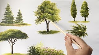 Painting Trees With A Fan Brush  Step By Step Acrylic Painting [upl. by Selyn]