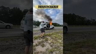 🇺🇸 American Trucker Tries To Save Car FIRE 🔥 Explosion highway fire trucking trucker [upl. by Liatrice881]