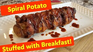 Spiral cut potato with entire breakfast inside  BBQplus [upl. by Deirdra451]