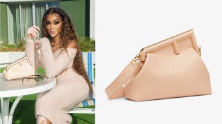 Fendi First bag clutch review Medium small mini pink pure leather pure shearling python [upl. by Glynnis928]