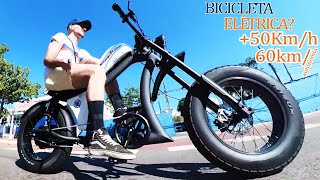 BICICLETA ELÃ‰TRICA CHOPPER da MANGO STEEN Passa de 50kmh com 60km de autonomia e freio hidrÃ¡ulico [upl. by Ferino]