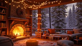 Cozy Winter Porch Ambience in Snowy Forest  Crackling Fireplace Sounds for Relaxation ❄️ [upl. by Chiang]