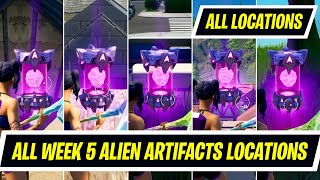 All Alien Artifact locations Week 5 Fortnite  How to Unlock Kymera Skin Customization in Fortnite [upl. by Maddock]