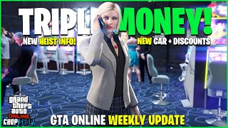 GTA ONLINE WEEKLY UPDATE NEW HEIST TEASER TRIPLE MONEY NEW CAR amp DISCOUNTS [upl. by Anadal]