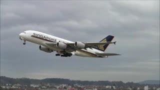 Live ATC Singapore A380 taxiing and take off runway 16 at ZRH [upl. by Hildie984]