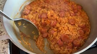 Puerto Rican Recipe Arroz Con Salchicha Y Pollo yellow rice w vienna sausages amp chicken [upl. by Esinart]