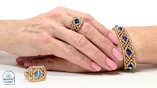 BEADED RING  BABYLON BICONE  beaded jewelry making tutorial how to make [upl. by Idden]