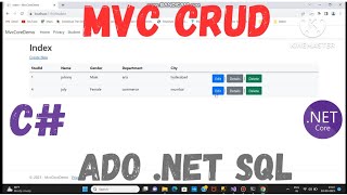 C MVC CRUD Tutorial  Aspnet MVC full CRUD using ADO NET  MVC CRUD  ADO NET [upl. by Chellman603]