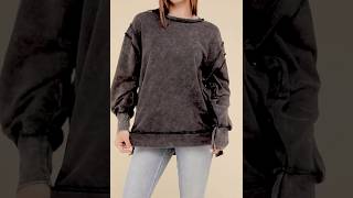 Zenana Acid Wash French Terry ExposedSeam Sweatshirt in Mocha or Ash Black [upl. by Ynez]