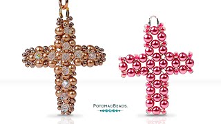 Crystal Pearl Cross Pendant  DIY Jewelry Making Tutorial by PotomacBeads [upl. by Fates]