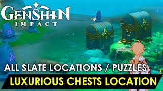 Genshin Impact  All 7 Stone Slates Puzzles and Luxurious Chests Tsurumi island Full 100 Guide [upl. by Trometer304]