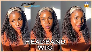 CURLY HEADBAND WIG FROM AMAZONNo Glue No Lace  Worth The Hype [upl. by Jariah]