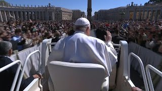 Pope greets thousands gathered in St Peters Square as he leaves Easter Mass  AFP [upl. by Yaj]