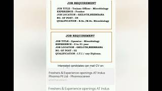 FreshersampExperience openings AT Indus Pharma pvt LtdPharmacareer [upl. by Edana]