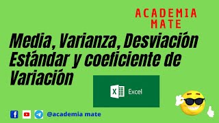 Como calcular la Media Varianza Desviacion estandar y Coeficiente Variacion en Excel [upl. by Annovoj]