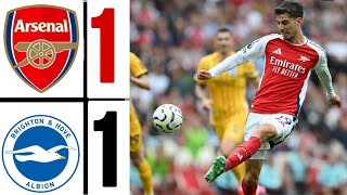 arsenal 11 brighton  HIGHLIGHTS  Premier League 202425 🚩 Rice red card 😱 [upl. by Isiah718]